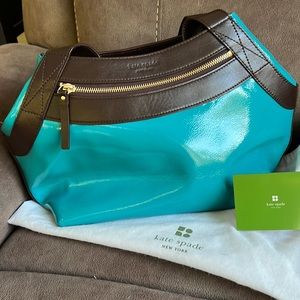 Kate Spade patent turquoise and brown leather purse
